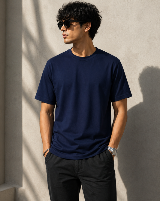 Premium Cotton Regular Fit Crew Neck T-Shirt| Velvet Grid