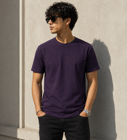 Premium Cotton Regular Fit Crew Neck T-Shirt| Velvet Grid
