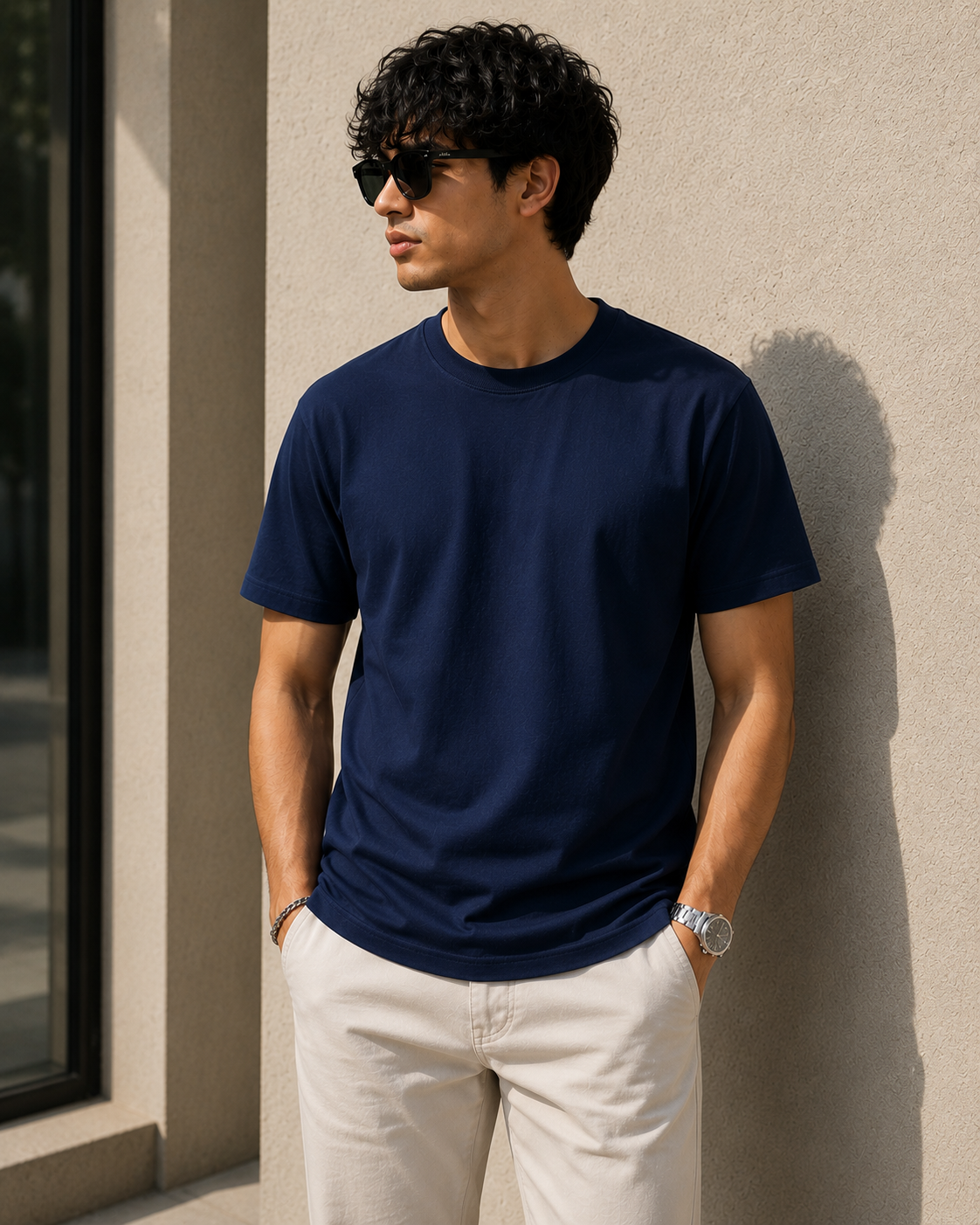 Premium Cotton Regular Fit T-Shirt| Velvet Grid