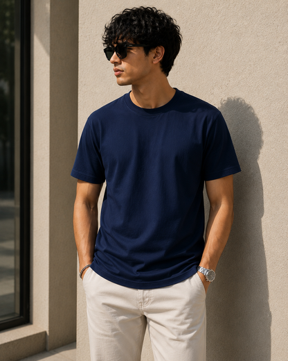 Premium Cotton Regular Fit T-Shirt| Velvet Grid