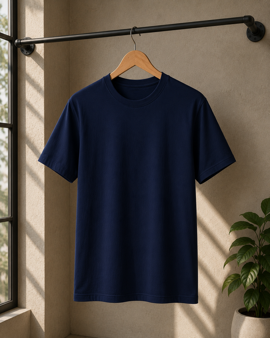 Premium Cotton Regular Fit Crew Neck T-Shirt| Velvet Grid