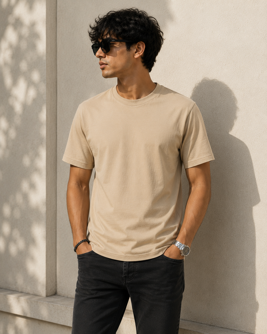 Premium Cotton Regular Fit Crew Neck T-Shirt| Velvet Grid