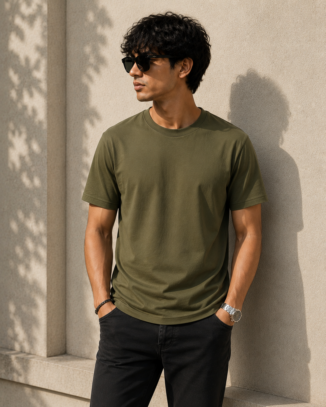 Premium Cotton Regular Fit Crew Neck T-Shirt| Velvet Grid