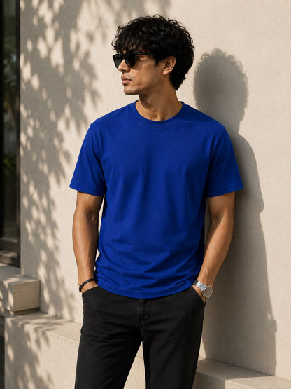 Premium Cotton Regular Fit Crew Neck T-Shirt| Velvet Grid