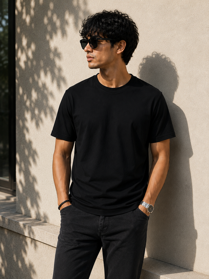 Premium Cotton Regular Fit Crew Neck T-Shirt| Velvet Grid