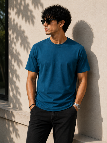 Premium Cotton Regular Fit Crew Neck T-Shirt| Velvet Grid