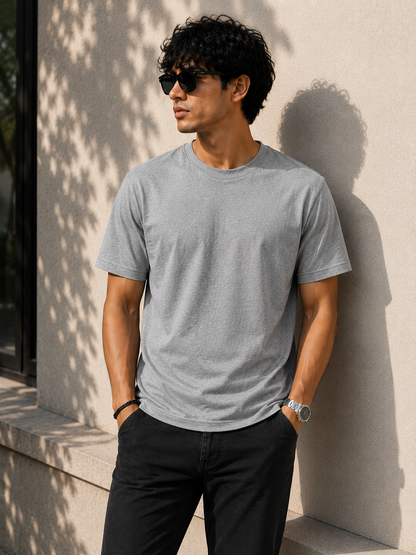 Premium Cotton Regular Fit Crew Neck T-Shirt| Velvet Grid