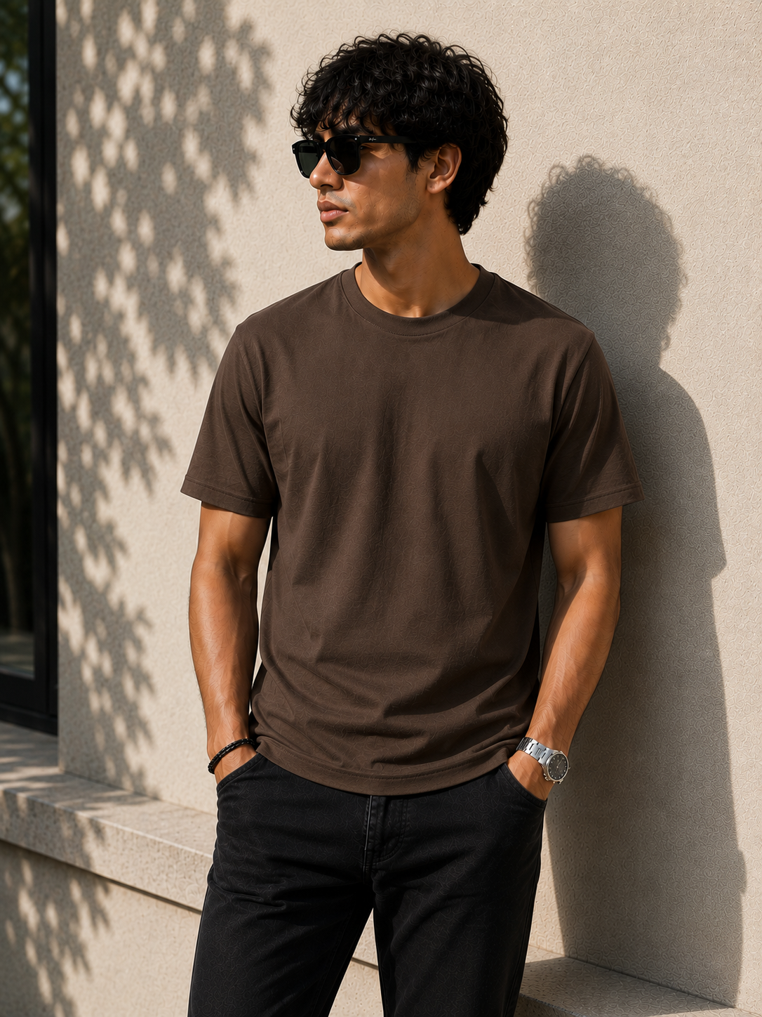 Premium Cotton Regular Fit Crew Neck T-Shirt| Velvet Grid
