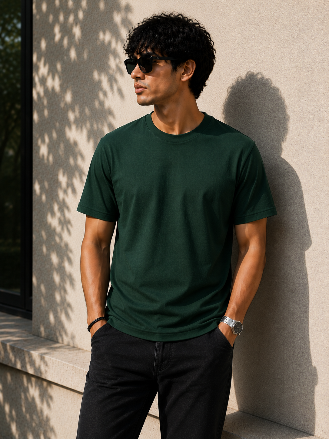 Premium Cotton Regular Fit Crew Neck T-Shirt| Velvet Grid