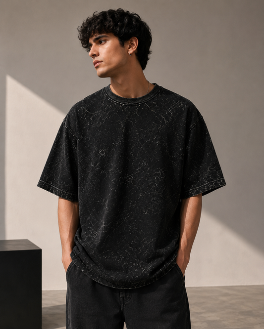 Premium Cotton Acid Washed Oversized T-shirt| Velvet Grid