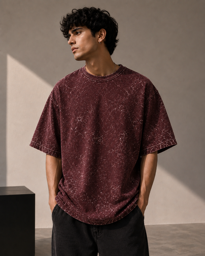 Premium Cotton Acid Washed Oversized T-shirt| Velvet Grid