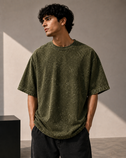 Premium Cotton Acid Washed Oversized T-shirt| Velvet Grid