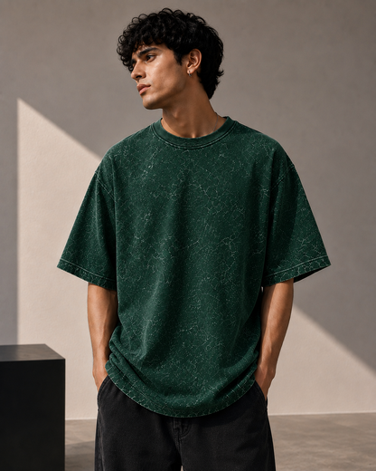 Premium Cotton Acid Washed Oversized T-shirt| Velvet Grid