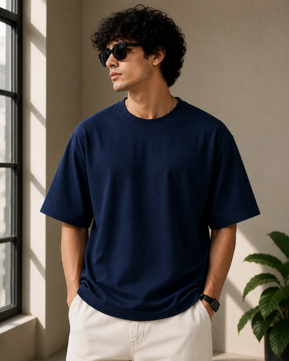 Premium Cotton Oversized Classic T-Shirt| Velvet Grid