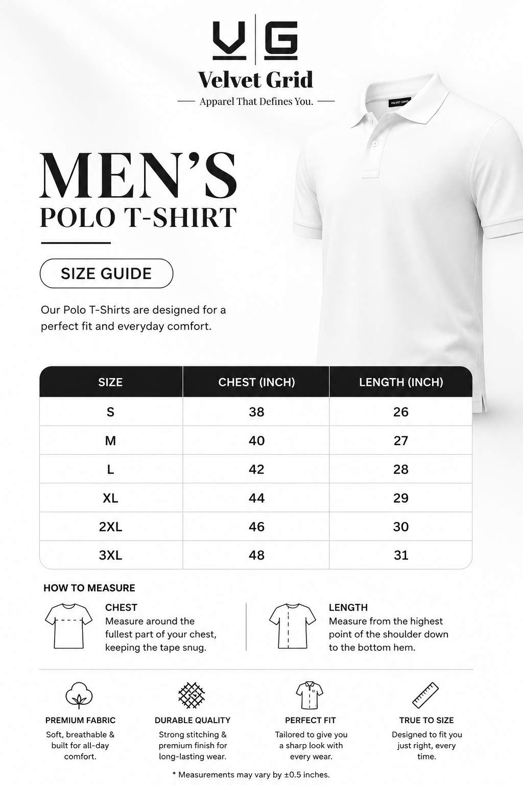 Premium Cotton Polo T-shirt For Men,s | Velvet Grid
