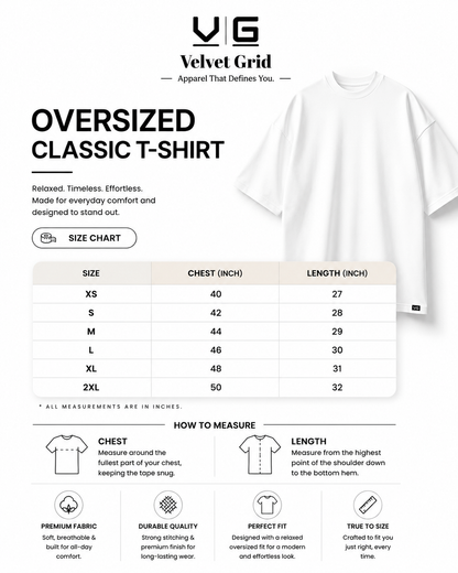 Premium Cotton Oversized Classic T-Shirt| Velvet Grid