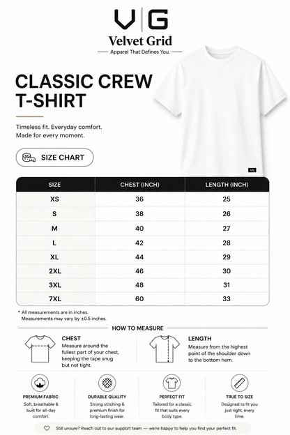 Premium Cotton Regular Fit Crew Neck T-Shirt| Velvet Grid