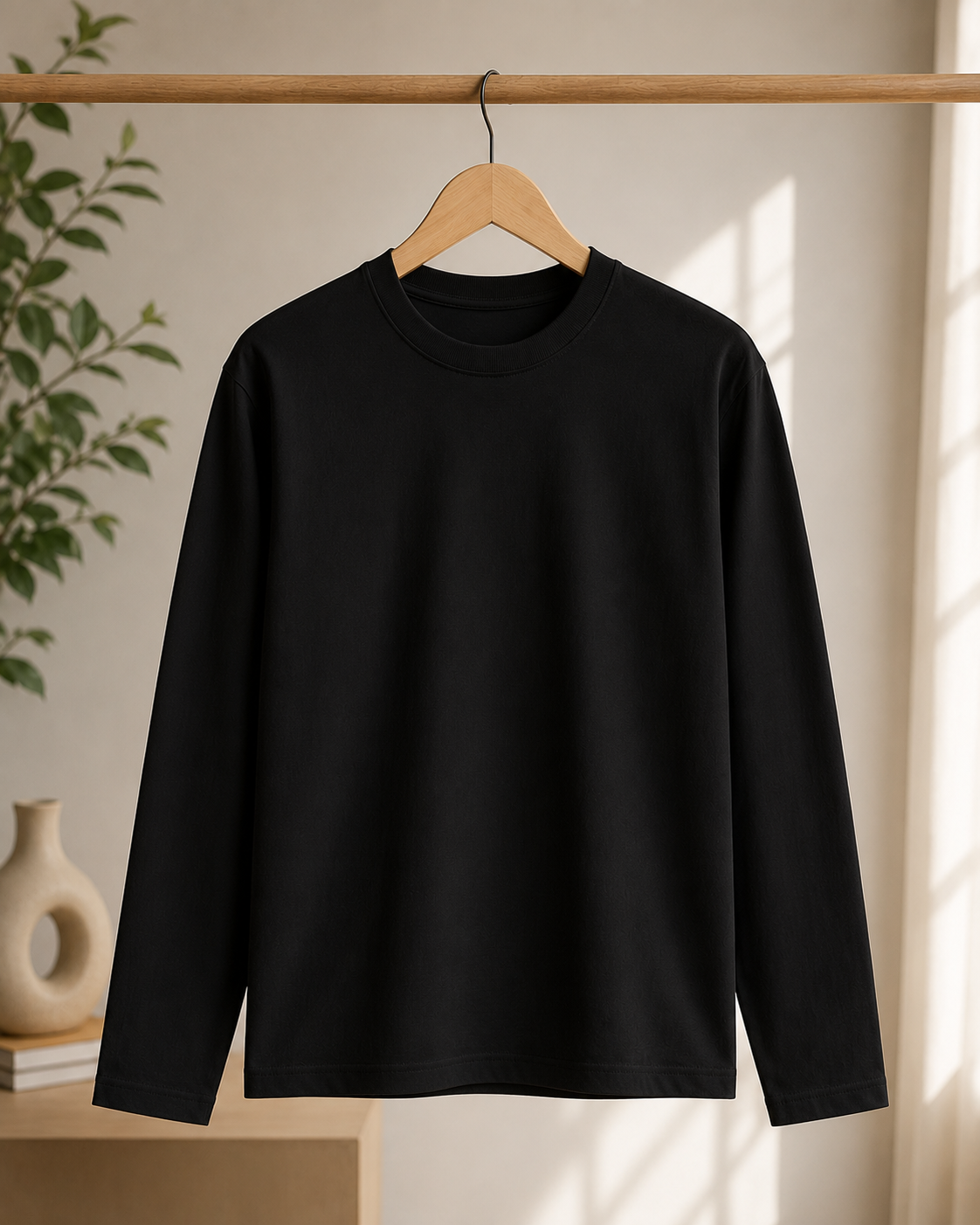 Premium Cotton Full Sleeve T-Shirt | 180 GSM Unisex Regular Fit | Velvet Grid