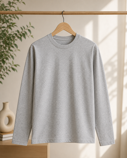 Premium Cotton Full Sleeve T-Shirt | 180 GSM Unisex Regular Fit | Velvet Grid