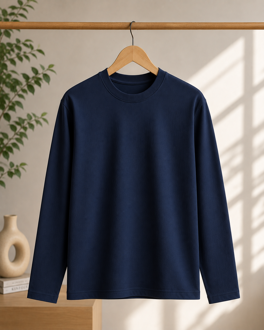 Premium Cotton Full Sleeve T-Shirt | 180 GSM Unisex Regular Fit | Velvet Grid