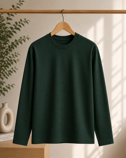 Premium Cotton Full Sleeve T-Shirt | 180 GSM Unisex Regular Fit | Velvet Grid