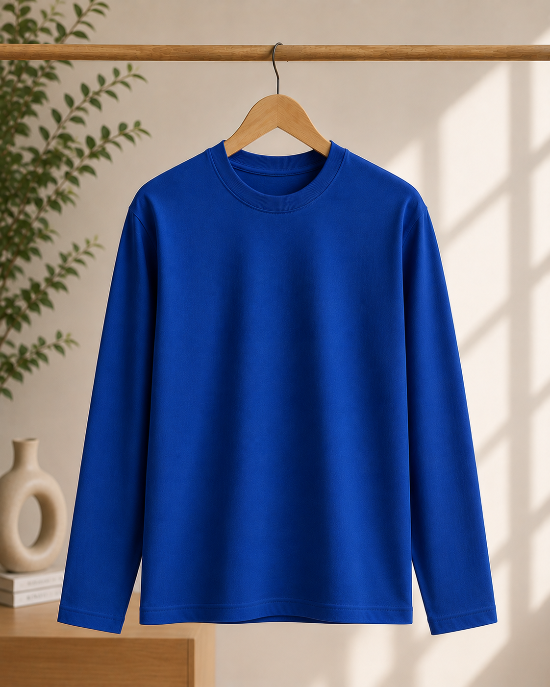 Premium Cotton Full Sleeve T-Shirt | 180 GSM Unisex Regular Fit | Velvet Grid
