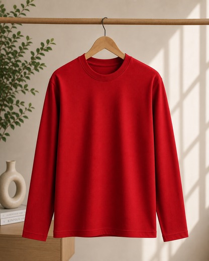 Premium Cotton Full Sleeve T-Shirt | 180 GSM Unisex Regular Fit | Velvet Grid