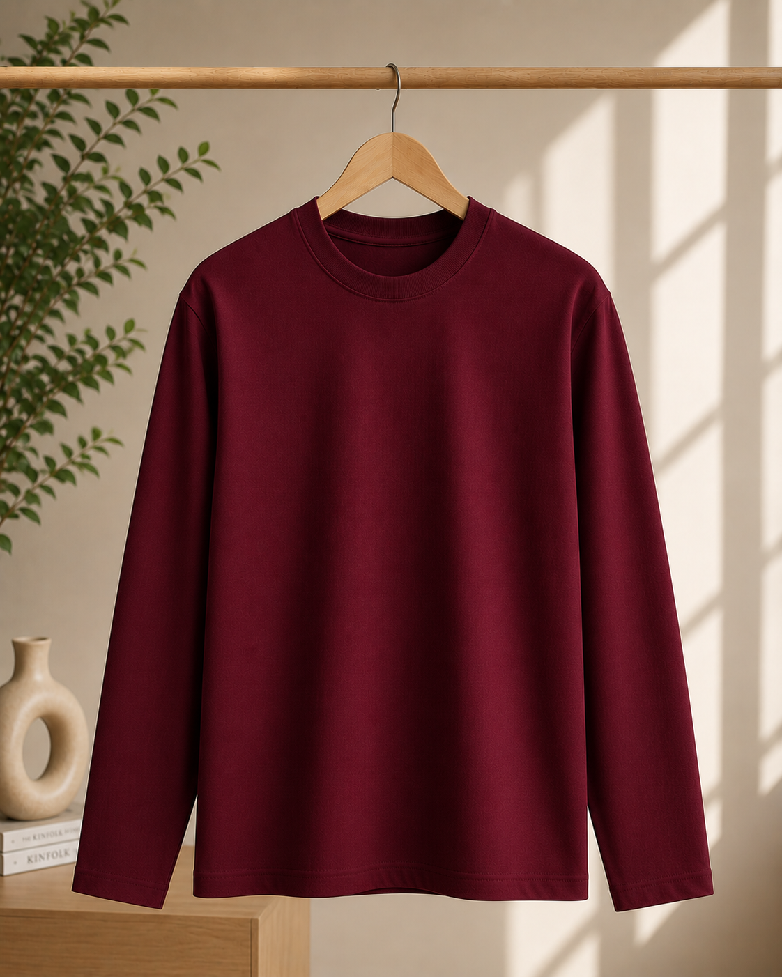 Premium Cotton Full Sleeve T-Shirt | 180 GSM Unisex Regular Fit | Velvet Grid