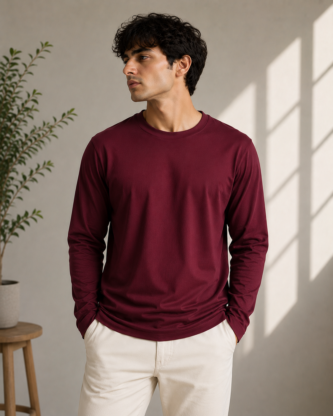 Premium Cotton Full Sleeve T-Shirt | 180 GSM Unisex Regular Fit | Velvet Grid