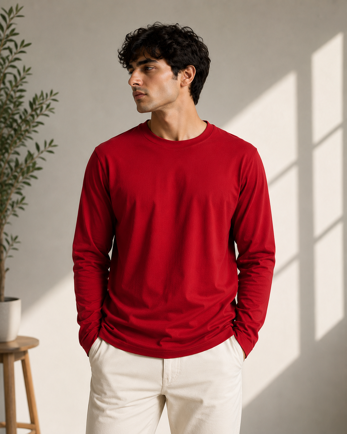 Premium Cotton Full Sleeve T-Shirt | 180 GSM Unisex Regular Fit | Velvet Grid