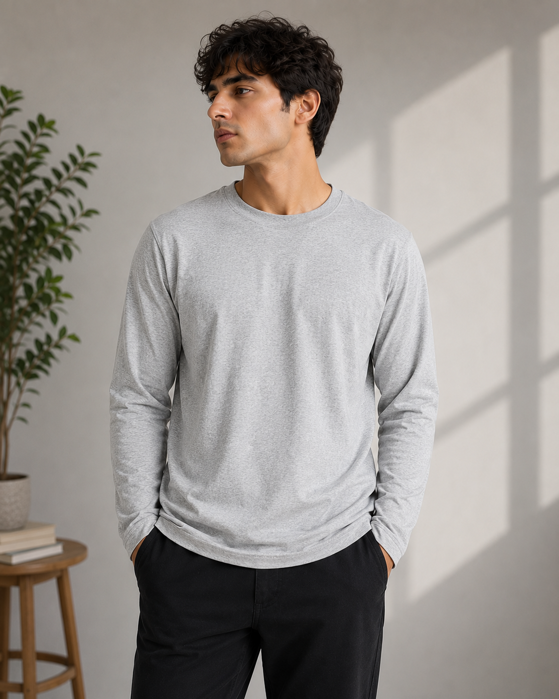 Premium Cotton Full Sleeve T-Shirt | 180 GSM Unisex Regular Fit | Velvet Grid