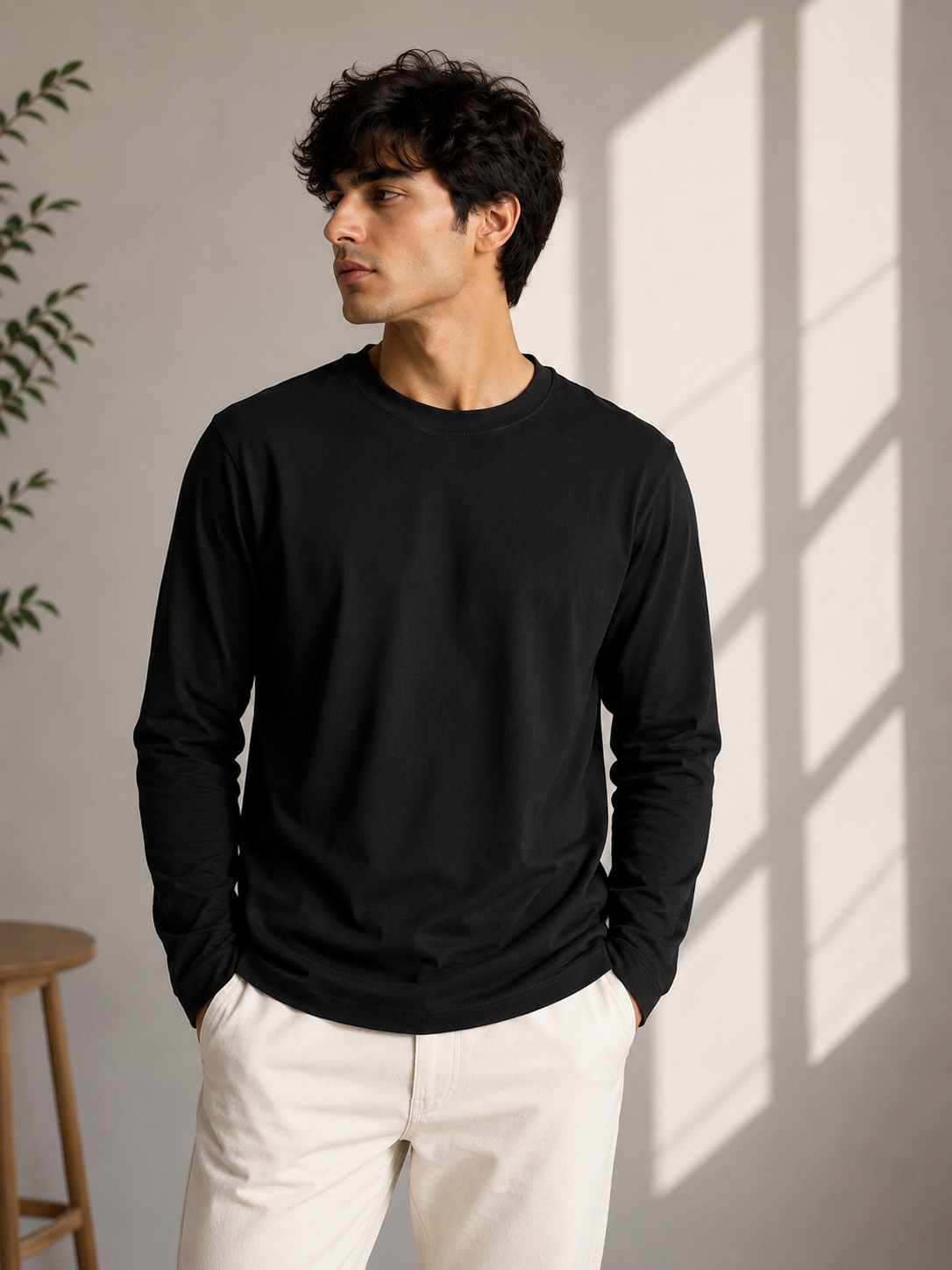 Premium Cotton Full Sleeve T-Shirt | 180 GSM Unisex Regular Fit | Velvet Grid