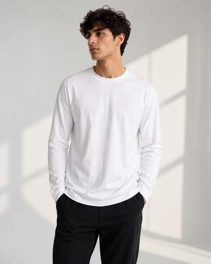 Premium Cotton Full Sleeve T-Shirt | 180 GSM Unisex Regular Fit | Velvet Grid