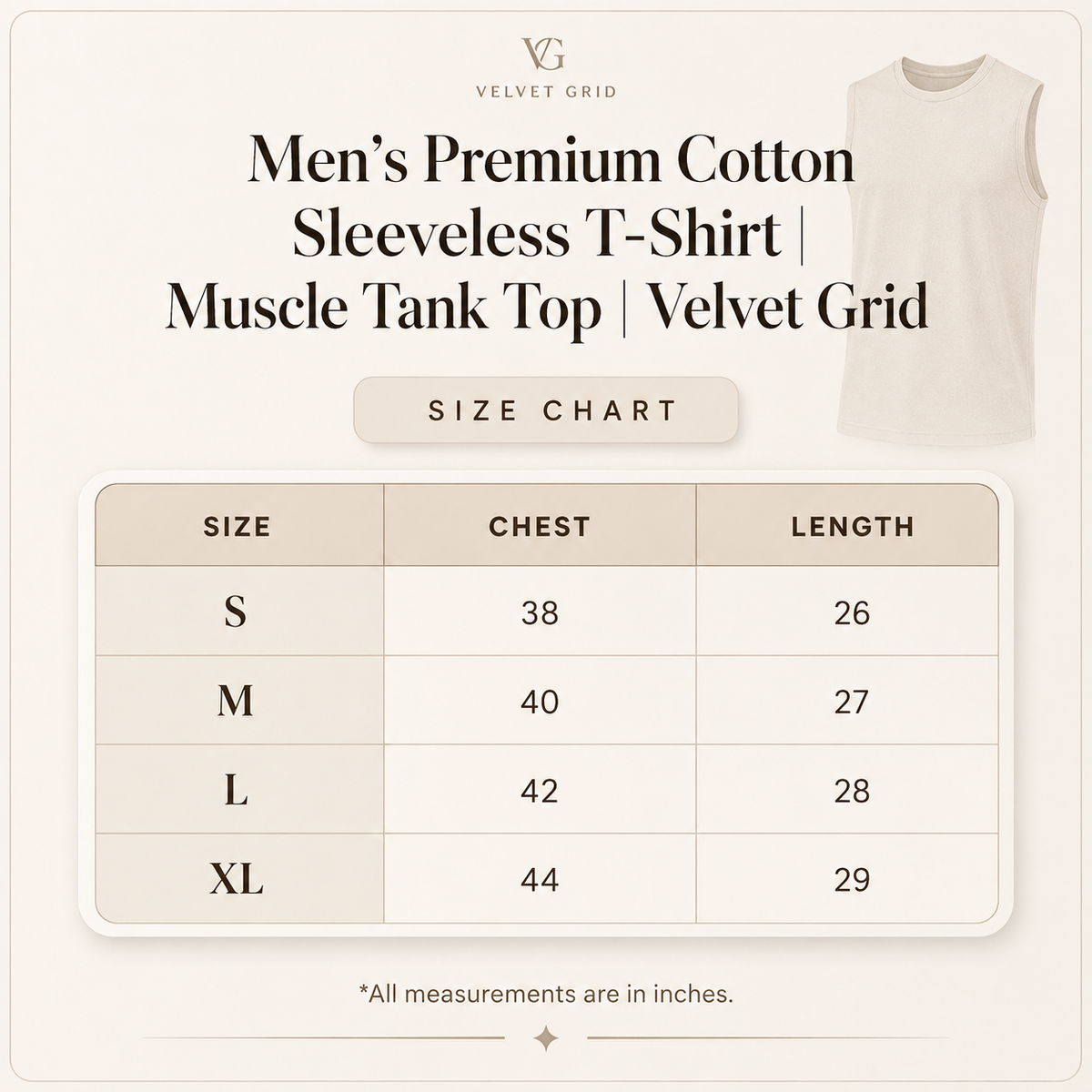 Men’s Premium Cotton Sleeveless T-Shirt | Muscle Tank Top | Velvet Grid