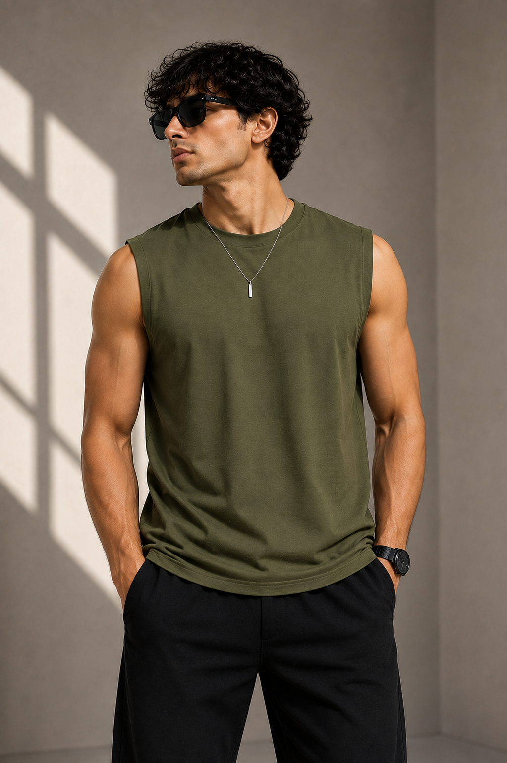 Men’s Premium Cotton Sleeveless T-Shirt | Muscle Tank Top | Velvet Grid