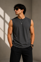 Men’s Premium Cotton Sleeveless T-Shirt | Muscle Tank Top | Velvet Grid