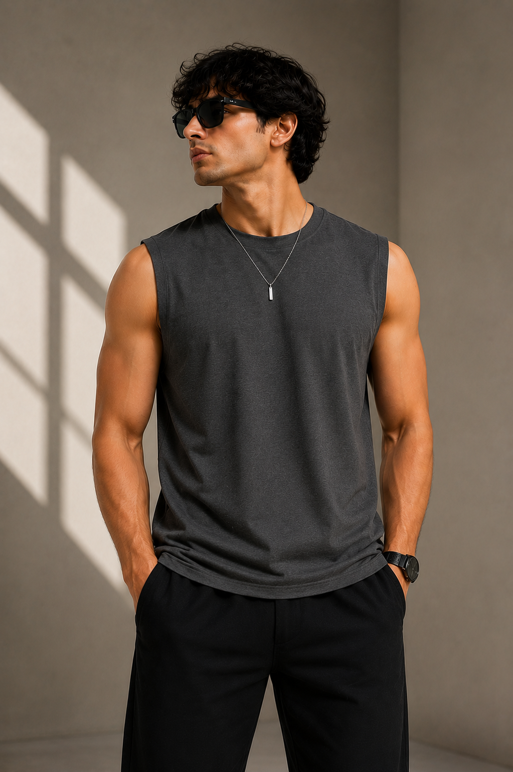 Men’s Premium Cotton Sleeveless T-Shirt | Muscle Tank Top | Velvet Grid