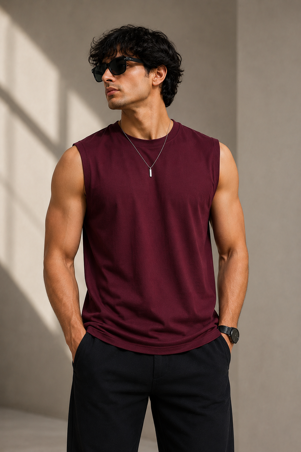 Men’s Premium Cotton Sleeveless T-Shirt | Muscle Tank Top | Velvet Grid
