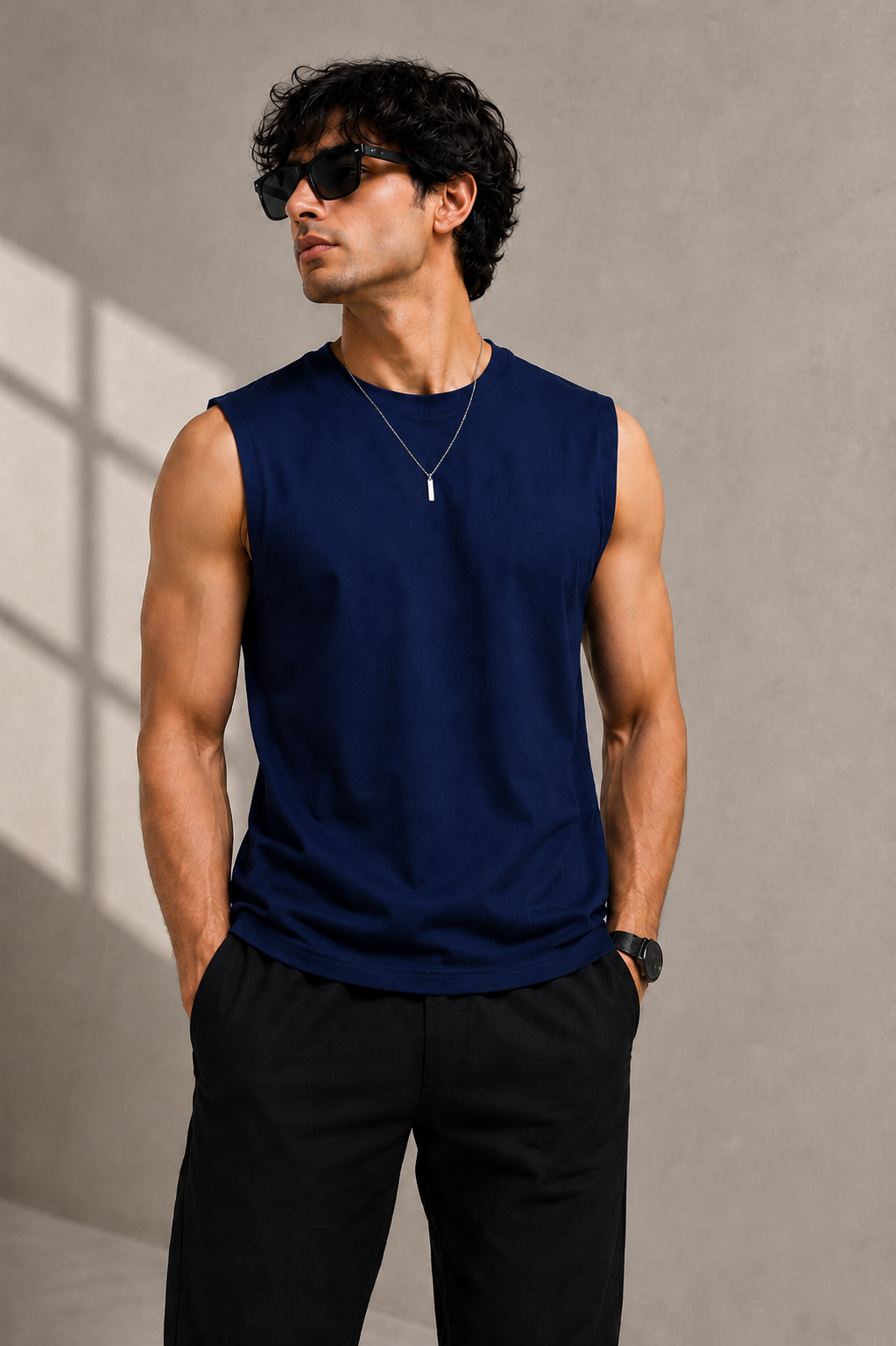 Men’s Premium Cotton Sleeveless T-Shirt | Muscle Tank Top | Velvet Grid