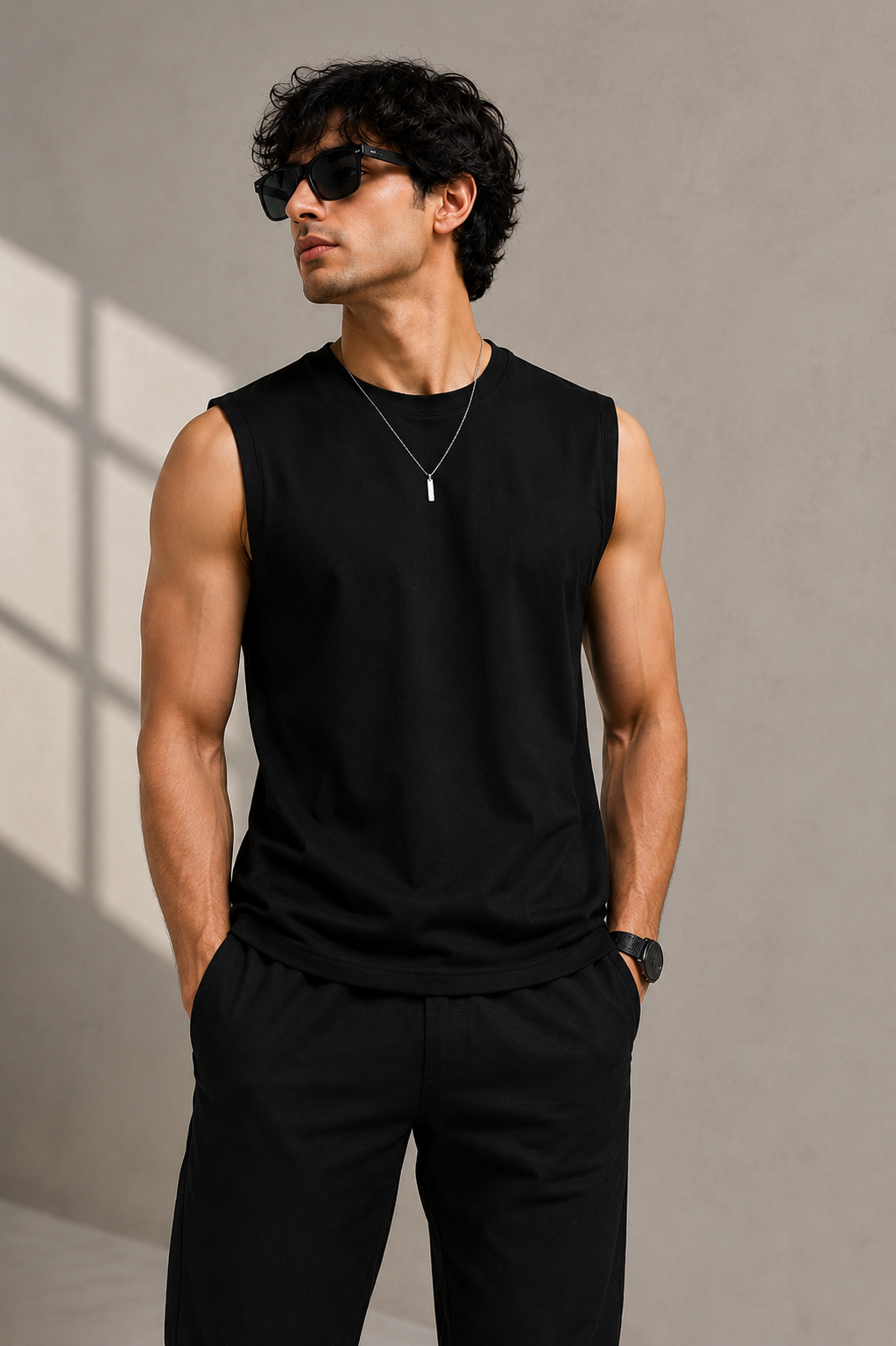 Men’s Premium Cotton Sleeveless T-Shirt | Muscle Tank Top | Velvet Grid